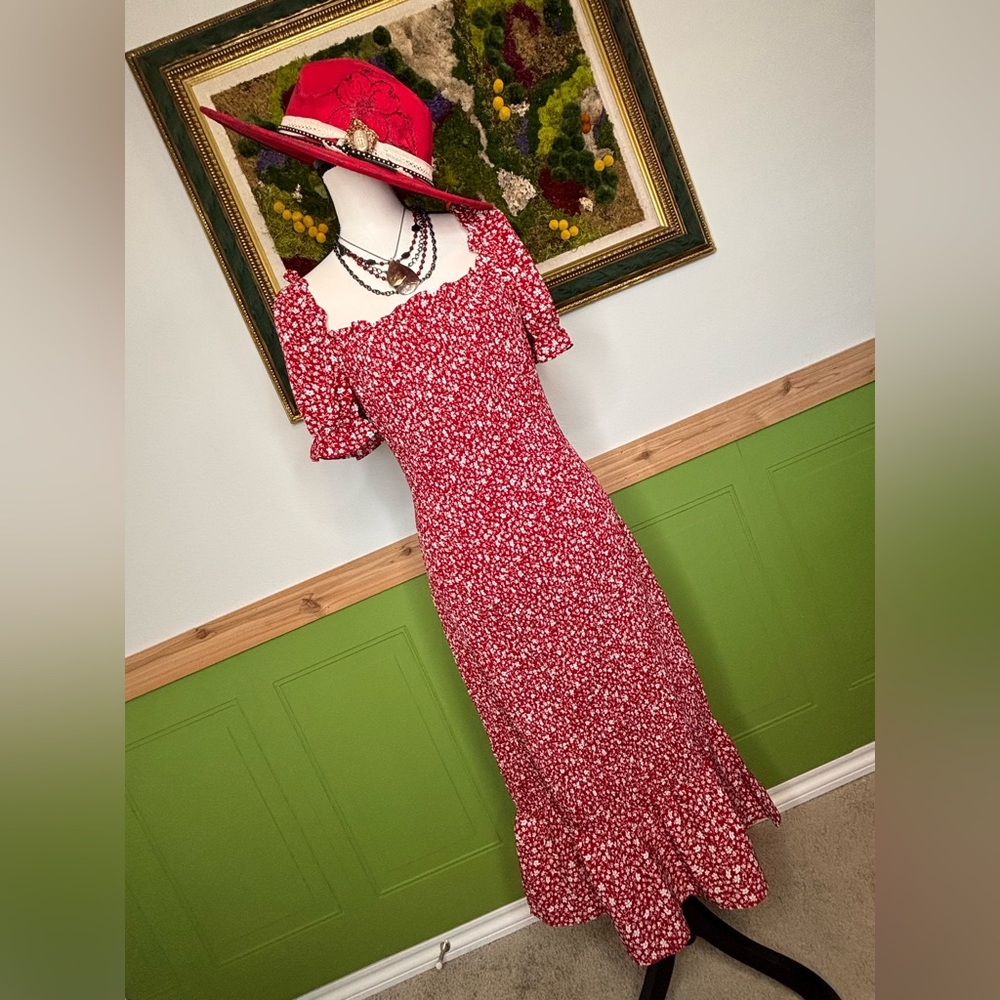 NWT Red Floral Midi Dress